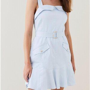 Polished Cotton Peplum Belted Short Mini Dress